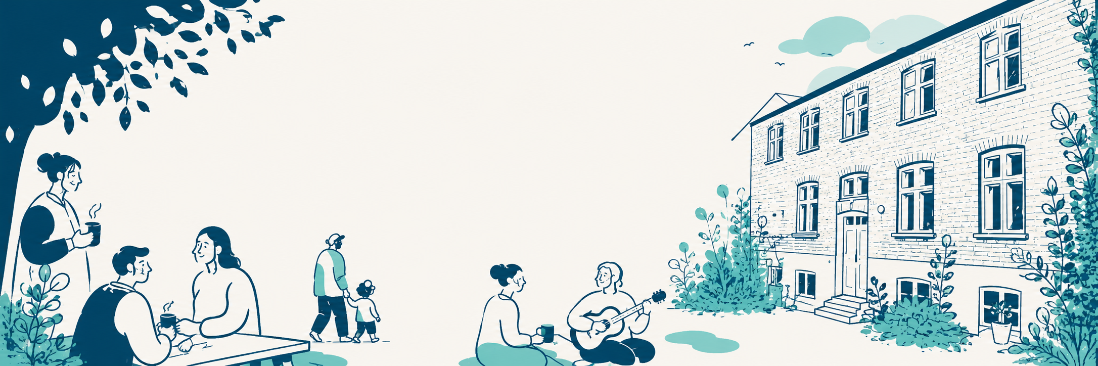 Illustration af fællesskab ved Beboerhuset