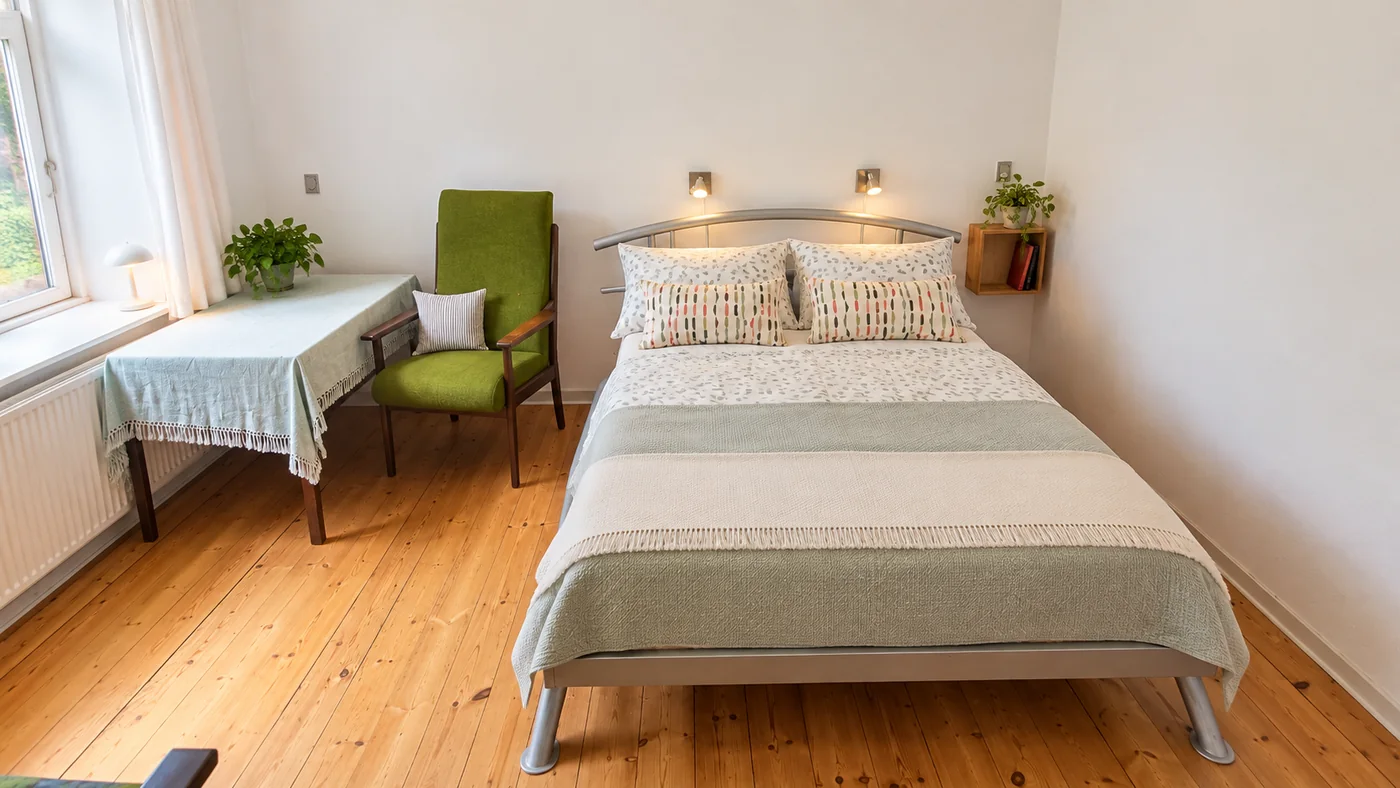 The guest room in Fredensgade Vest Community House – digitally edited photo